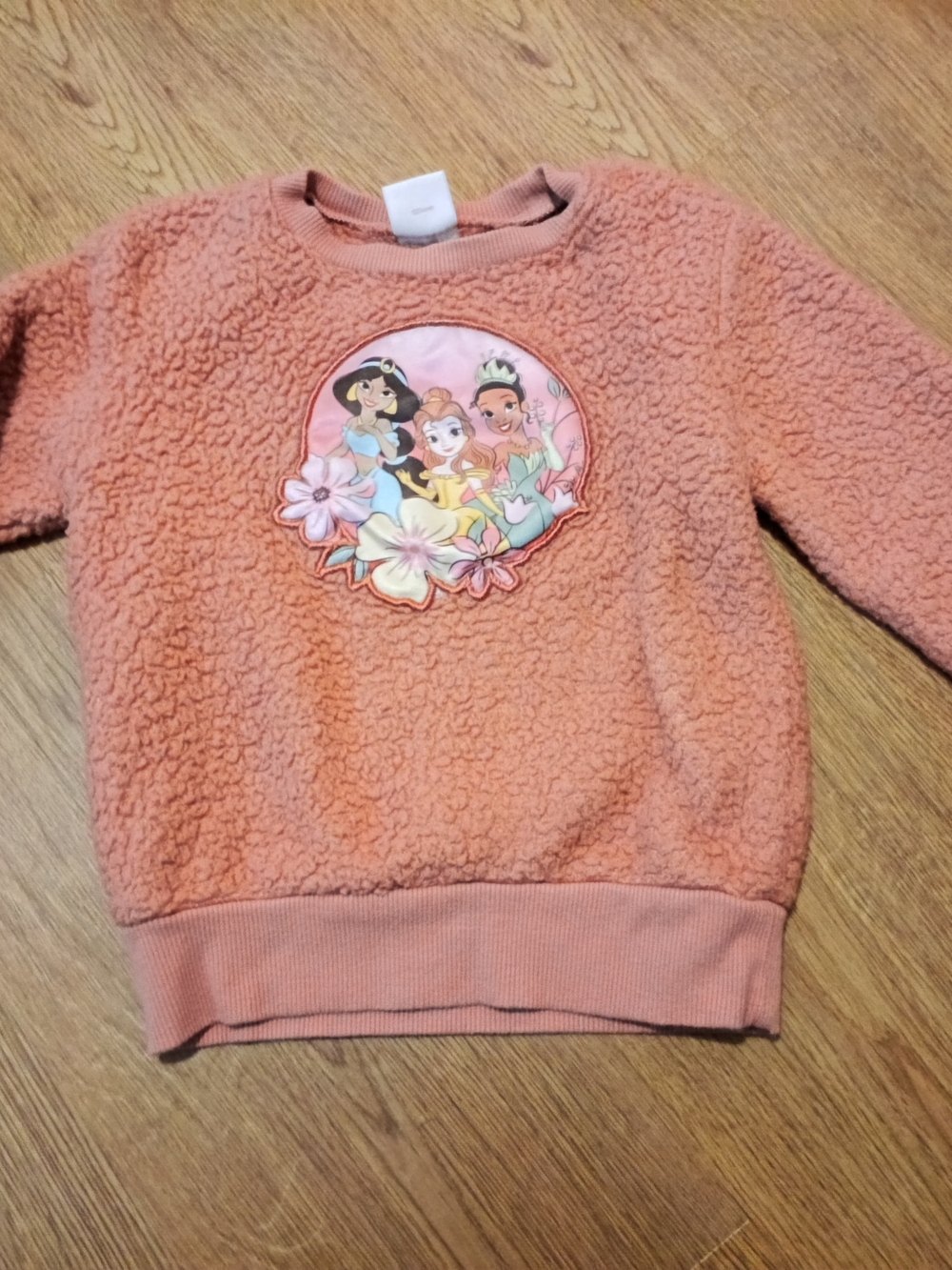 Disney Girls Peach Sherpa Sweatshirt with Princess Patch